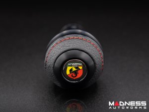 FIAT 500 Gear Shift Knob - Black Italy - Black Base/ Black Leather Top + Chrome ABARTH Logo - V2